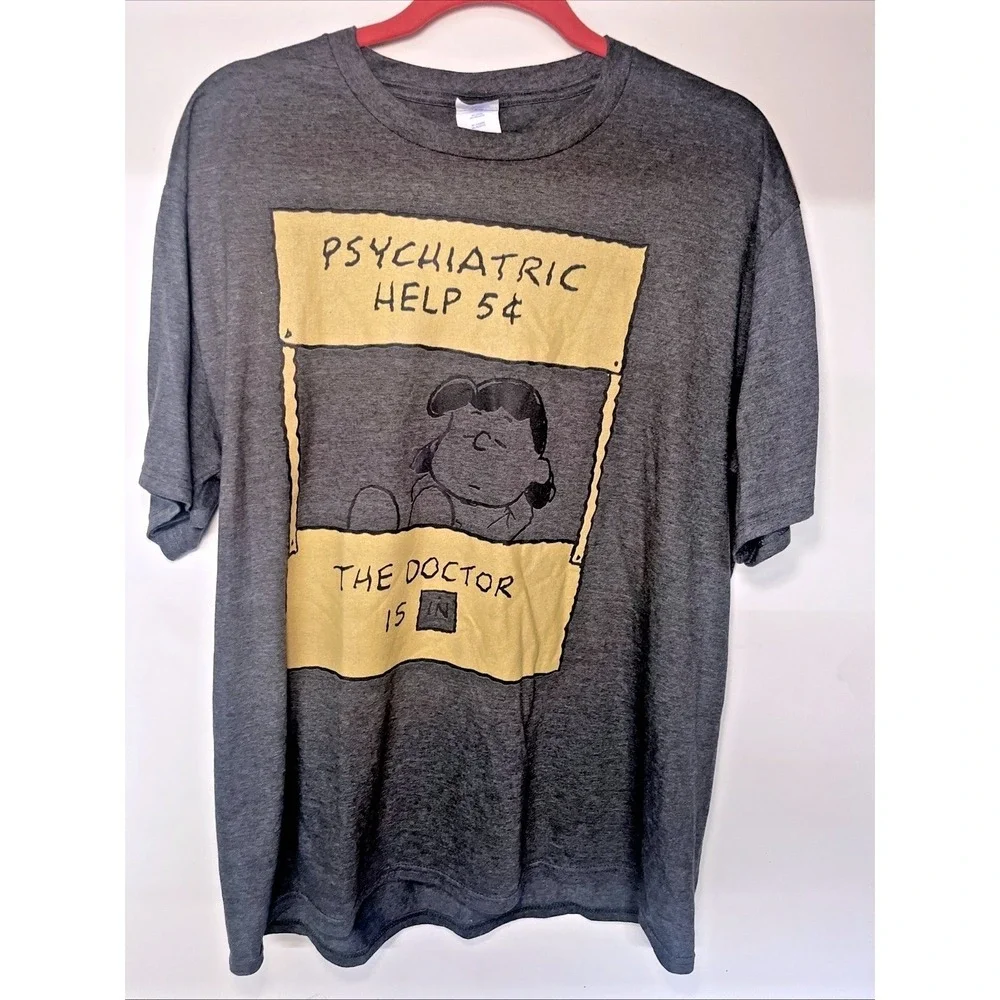 Peanuts Lucy Psychiatric Help 5 Cent Graphic Tee Shirt XL Gray Charlie Brown - Picture 2 of 7